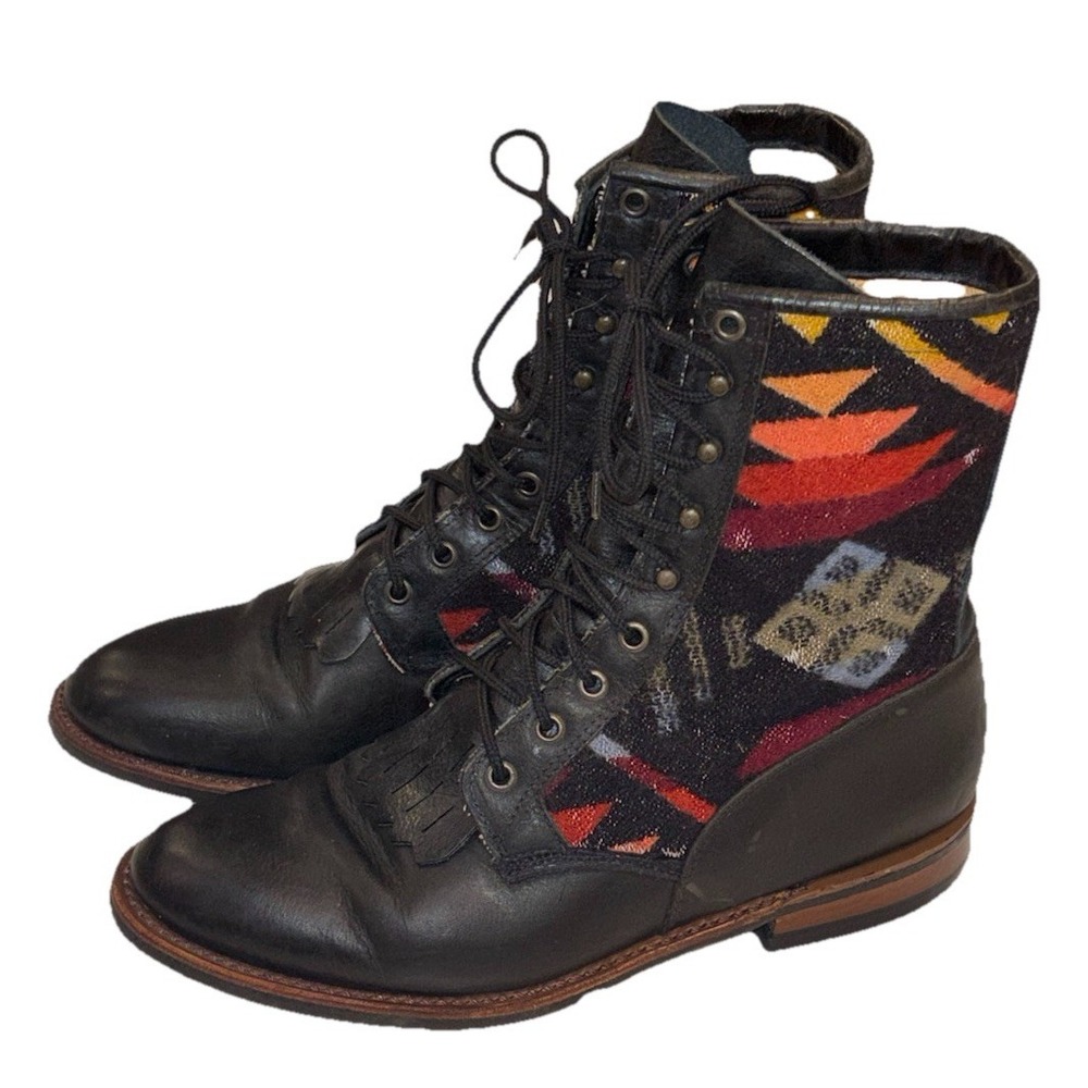 Boulet Pendleton Paul Brodie Cowboy Cowgirl Lace Up Boot Aztec Wool Upper‎ Sz 10